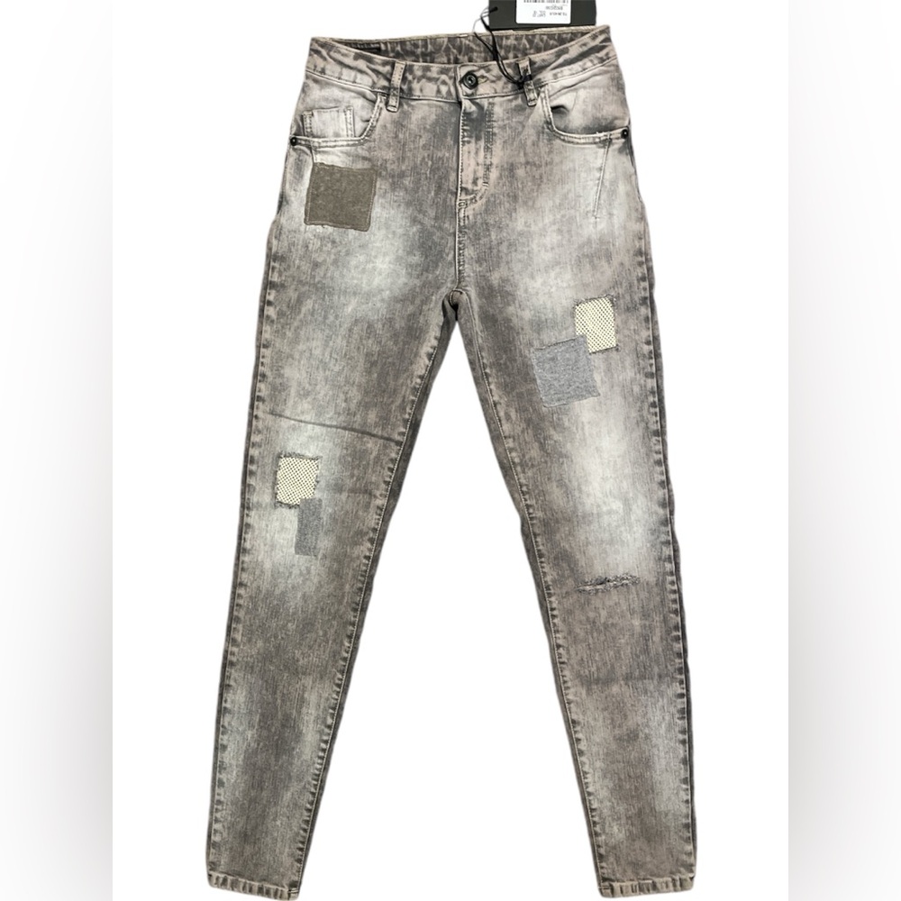 Maryley Gray Patchwork Skinny Jeans